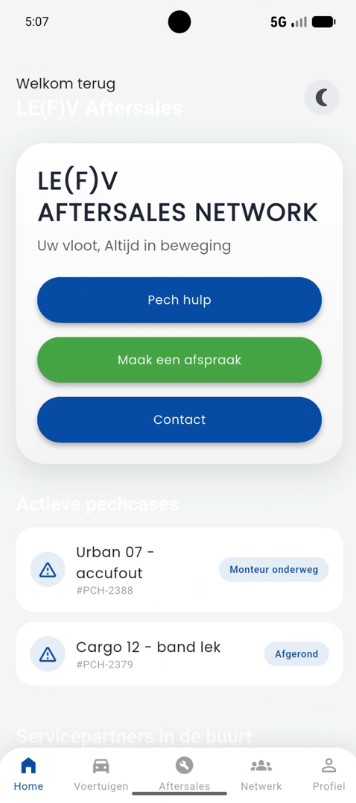 FleetCare Connect app interface